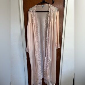 Elegant Lace Trim Pink Robe